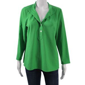 Mary Green Womens Collared Solid Polyester Long Sleeve Blouse Button Size S